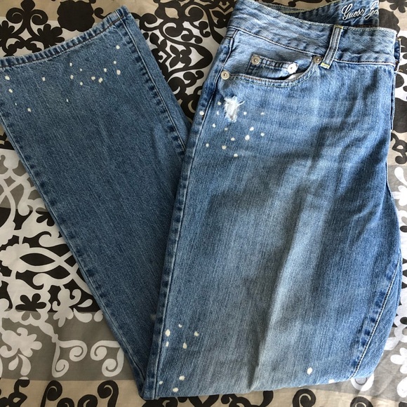 jeans with bleach spots